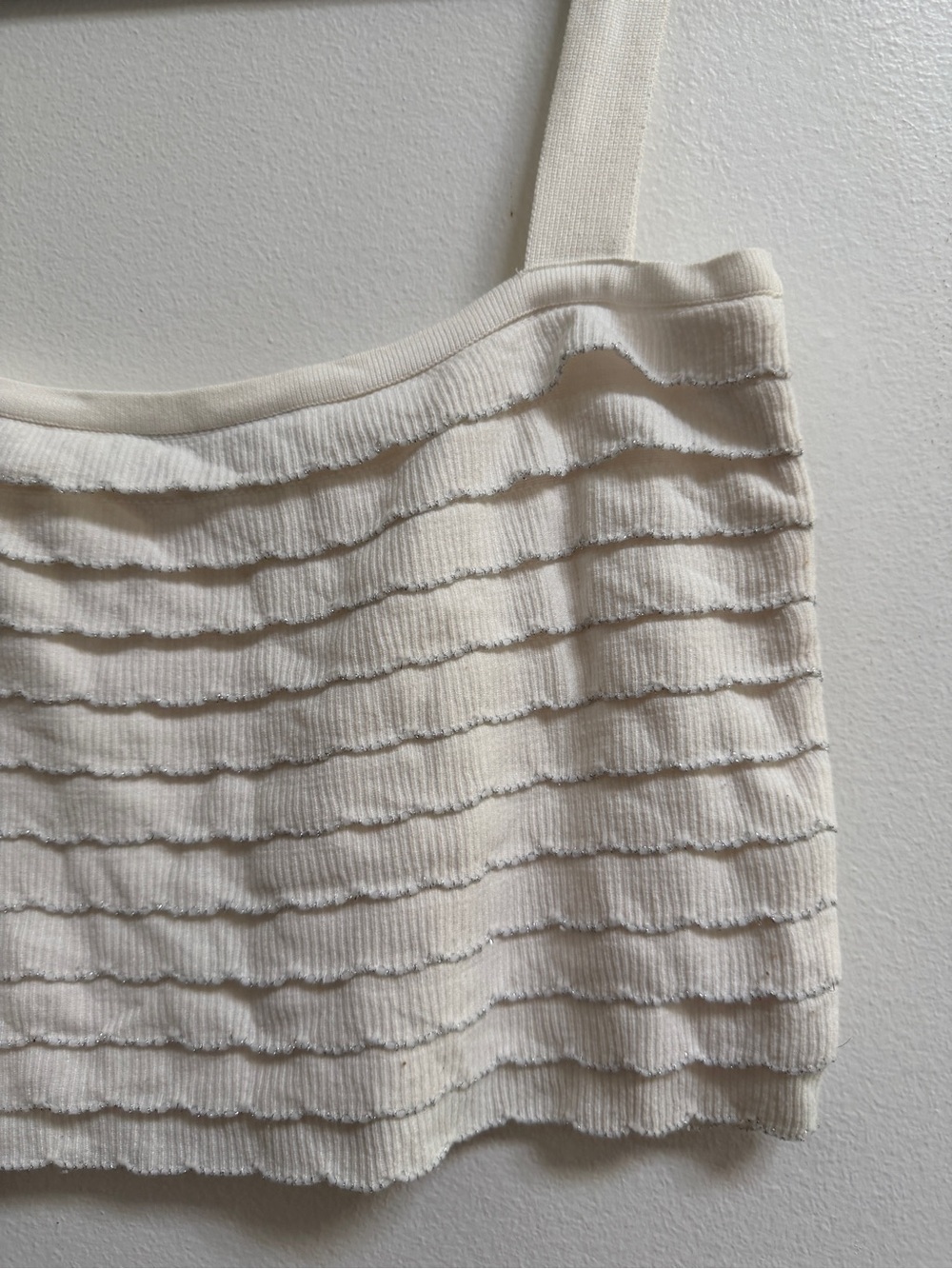 Zara Cream Ruffle-Textured Crop Tank with Silver Contrast Trim - Picture 5 of 5